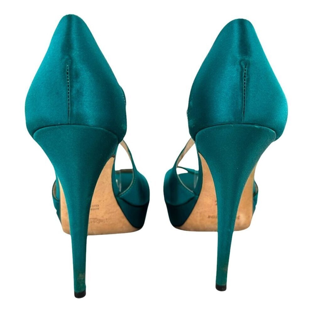 Saint Laurent Paris Turquoise Satin Tribute Cross Strap Platform Sandals Size 35 - Picture 8 of 11